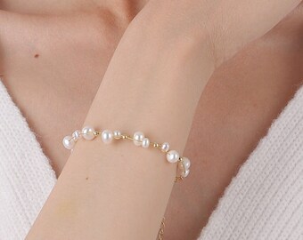 Freshwater Pearl Bracelet, Dainty Gold Bracelet, Bridal Bracelet, Pearl Beaded Bracelet,Bracelet for Women,Bridesmaid Gift, Birthday Gift