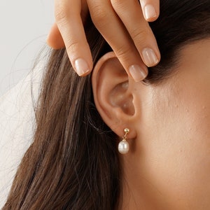 Real Freshwater Pearl Earrings, Minimalist Single Drop Pearls Earrings, Stud Gold Pearl Earrings,Bridesmaid Gift, Birthday, Mothers Day Gift image 9