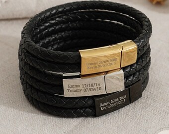 Bracciale in pelle da uomo personalizzato, gioielli in pelle fatti a mano, regalo per il testimone del papà, regali per la festa del papà per lui, regalo per bambini per papà, regalo per il fidanzato