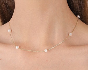 Dainty Minimalist Pearls Choker, Multiple Pearl Necklace, Bridesmaid Gift,Wedding Necklace, Pearl Birthstone Birthday Gift, Mothers Day Gift