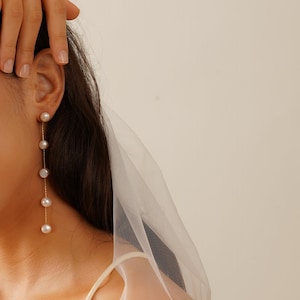 Dainty Long Pearl Earrings, Natural Multiple Pearls Earrings,Dangle Pearl Earrings,Handmade Bridal Earrings,Wedding Earrings,Bridesmaid Gift image 2
