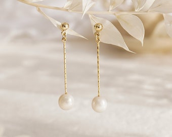 Real Freshwater Pearl Drop Earrings, Classic Bridal Earrings,Gold Dangle Earrings,Bridal Earrings, Wedding Earrings, Bridesmaid Gift for Her