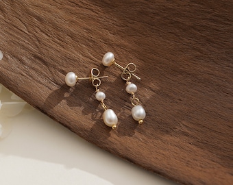 Two ways wearing Freshwater Pearl Earring. Multi-Pearl Earring, Dainty Pearl Earrings for Woman, Bridal Earring, Gift for her, Mothers Day