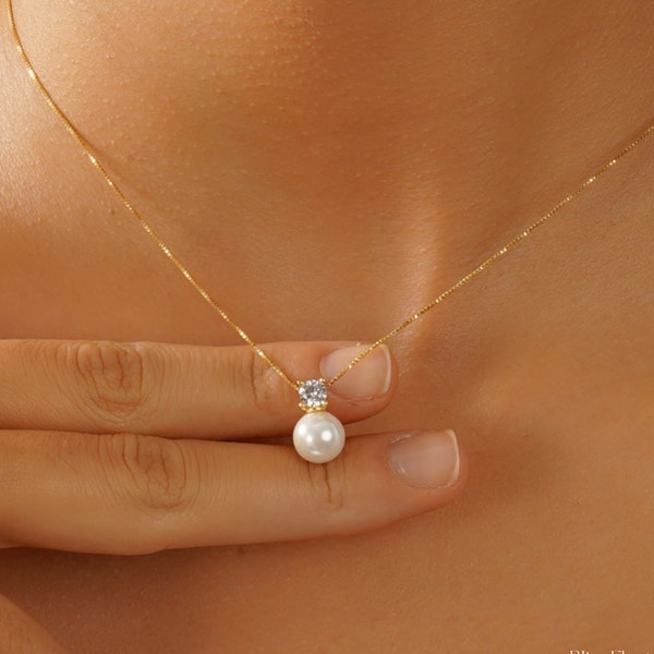 Collier diamant et perles, collier de perles d'eau douce, bijoux de mariée, perle de cristal, collier de mariage, cadeaux de demoiselle d'honneur pour elle, cadeau d'anniversaire