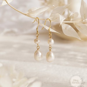 Real Freshwater Pearl Drop Earrings, Wedding Earrings, Gold Bridal Earrings, Bridesmaid Gift,Pearl Jewellery, Gift for Her, Mothers Day Gift image 1