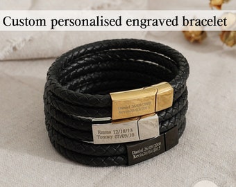 Personalized Mens Leather Bracelet, Handmade Leather Jewelry, Best Man Gift,Fathers Day Gifts For Him, Kids Gift for Dad, Gift for Boyfriend