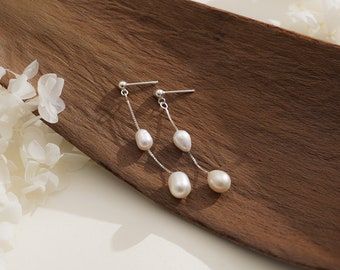Freshwater Pearl Drop Earrings, Bridal Pearl Earrings, 18K Gold Dangle Earrings, Wedding Earrings,Mothers Day Gift for Mom, Bridesmaids Gift