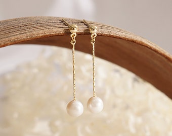 Real Freshwater Pearl Drop Earrings, Classic Bridal Earrings,Gold Dangle Earrings,Bridal Earrings, Wedding Earrings, Bridesmaid Gift for Her