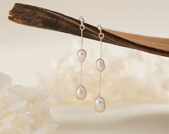 Freshwater Pearl Drop Earrings, Bridal Pearl Earrings, 18K Gold Dangle Earrings, Wedding Earrings,Mothers Day Gift for Mom, Bridesmaids Gift