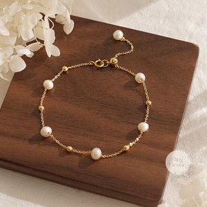 Real Natural Freshwater Pearl Bracelet, Dainty 14k Gold Bracelet, Pearl Beaded Bracelet, Simple Bracelet, Valentine's Gift, Bridesmaid Gift