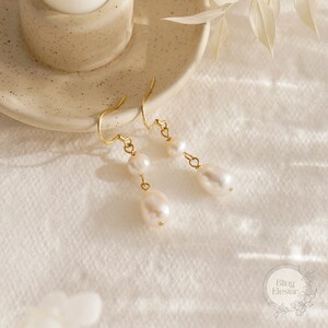 Real Freshwater Pearl Drop Earrings, Wedding Earrings, Gold Bridal Earrings, Bridesmaid Gift,Pearl Jewellery, Gift for Her, Mothers Day Gift image 7