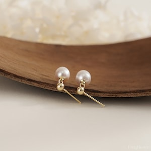 Real Freshwater Pearl Earrings, Minimalist Single Drop Pearls Earrings, Stud Gold Pearl Earrings,Bridesmaid Gift, Birthday, Mothers Day Gift image 7