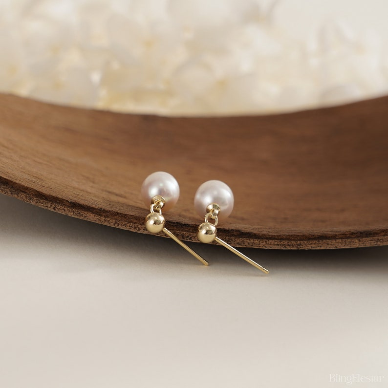 Real Freshwater Pearl Earrings, Minimalist Single Drop Pearls Earrings, Stud Gold Pearl Earrings,Bridesmaid Gift, Birthday, Mothers Day Gift image 5