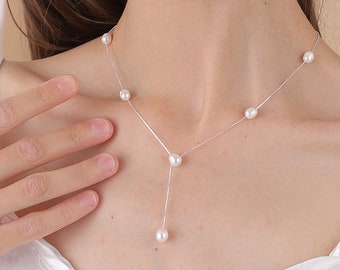 Collier de perles en Y, collier Lariat de perles d'eau douce, délicat collier de superposition en Y pour la mariée, cadeau de demoiselle d'honneur, collier de mariage, cadeau pour elle