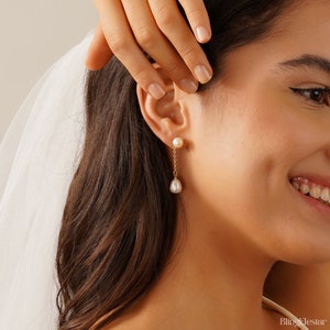 Minimalist Freshwater Pearls Earrings, Pearl Drop Earrings, Bridal Earrings, Stud Gold Pearl Earrings, Wedding Earrings, Bridesmaid Gift image 8