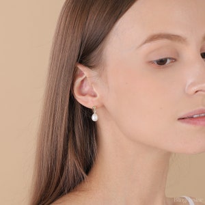 Real Freshwater Pearl Earrings, Minimalist Single Drop Pearls Earrings, Stud Gold Pearl Earrings,Bridesmaid Gift, Birthday, Mothers Day Gift image 9