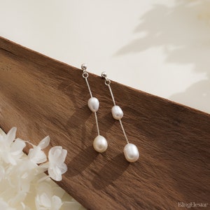 Freshwater Pearl Drop Earrings, Bridal Pearl Earrings, 18K Gold Dangle Earrings, Wedding Earrings,Mothers Day Gift for Mom, Bridesmaids Gift image 7
