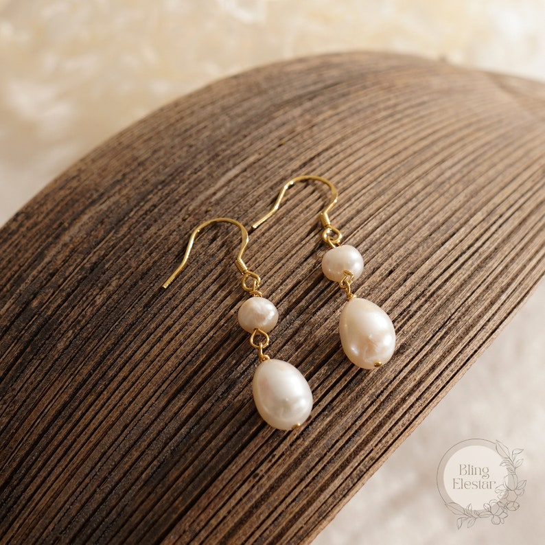 Real Freshwater Pearl Drop Earrings, Wedding Earrings, Gold Bridal Earrings, Bridesmaid Gift,Pearl Jewellery, Gift for Her, Mothers Day Gift image 7
