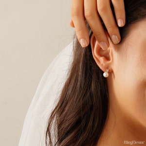 Diamond & Pearl Stud Earrings, Freshwater Pearl Stud Earrings,Bridal Jewelry, Crystal Pearl, Wedding Earrings, Bridesmaid Gifts, Mothers Day image 7