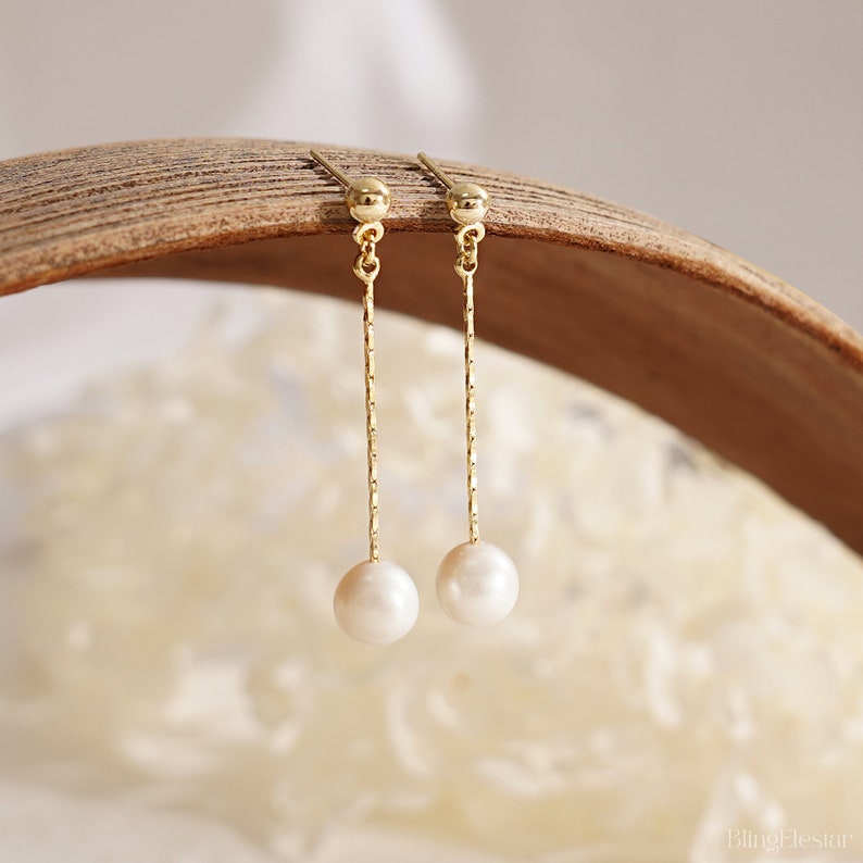 Real Freshwater Pearl Drop Earrings, Classic Bridal Earrings,Gold Dangle Earrings,Bridal Earrings, Wedding Earrings, Bridesmaid Gift for Her image 10