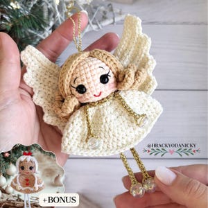 Schema all&#39;uncinetto Angel Julinka in PDF – Decorazione per albero di Natale – Download immediato con termini USA + BONUS Pan di zenzero