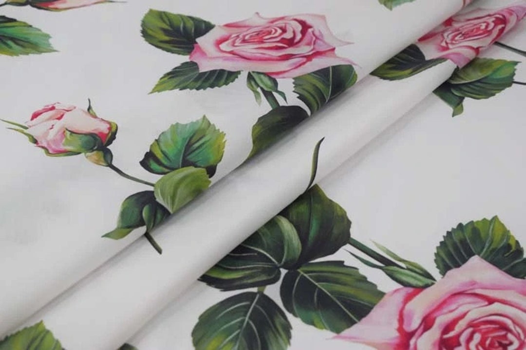 Italian Designer 100% Cotton Poplin Roses Floral Print Fabric per Metre ...