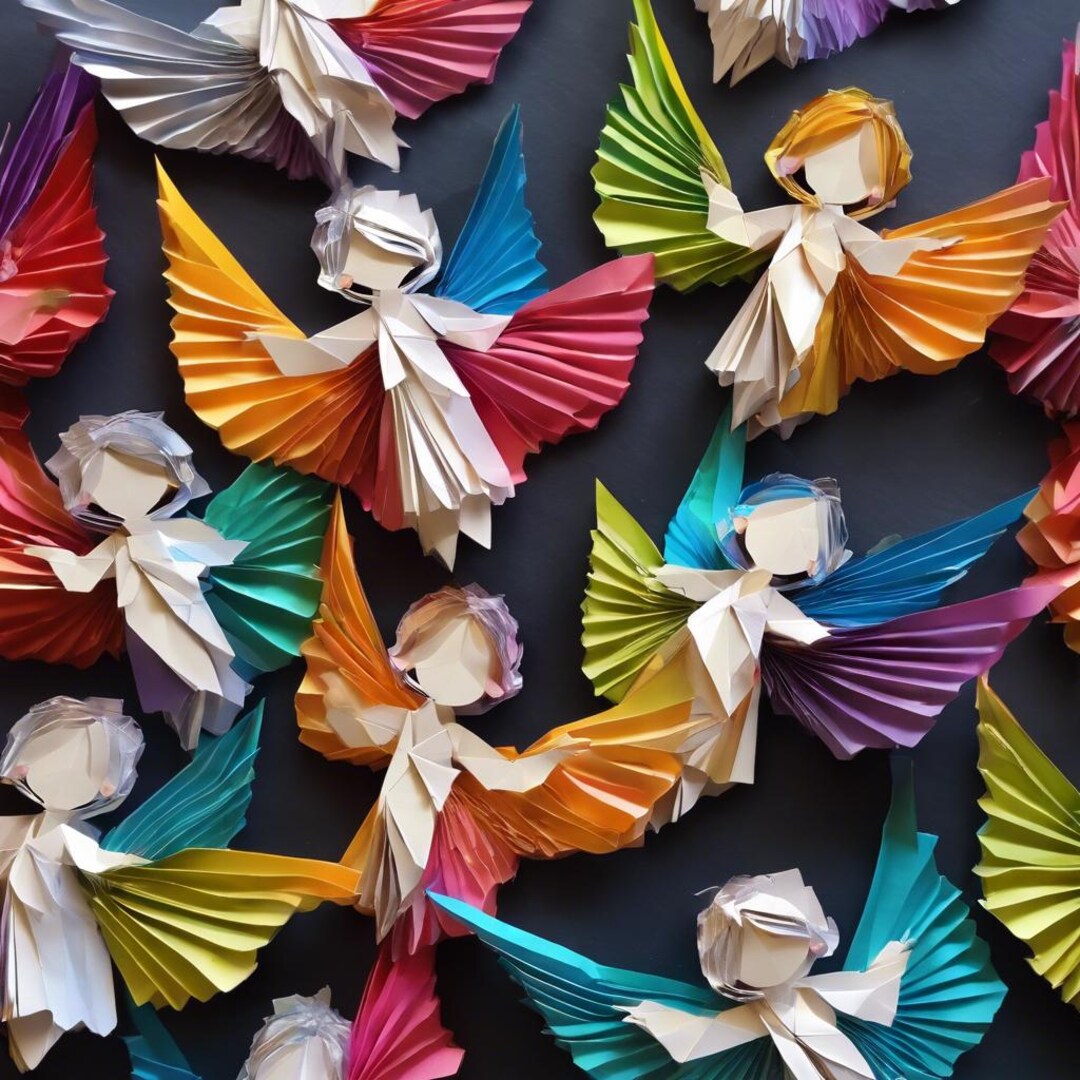 Colorful Origami Angels Digital Art PNG, Vibrant DIY Craft Project ...