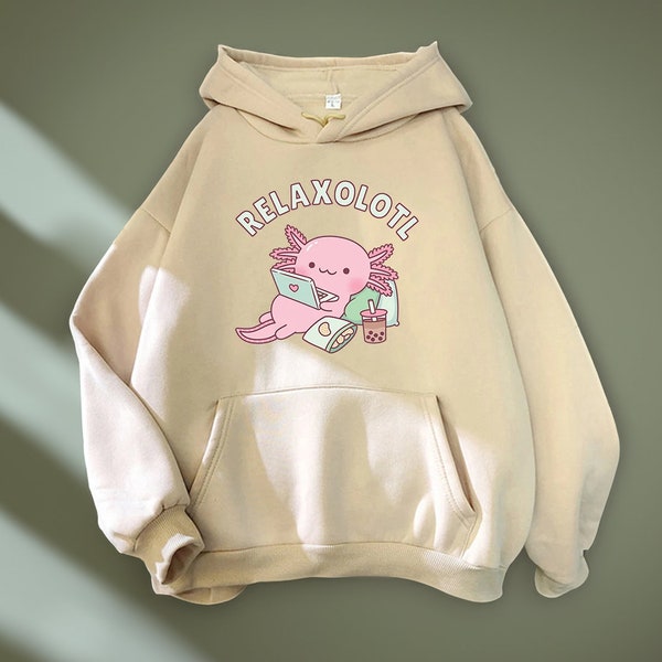 Relax Axolotl Hoodie, Soft Trendy Graphic Hoodie, Cute Gift