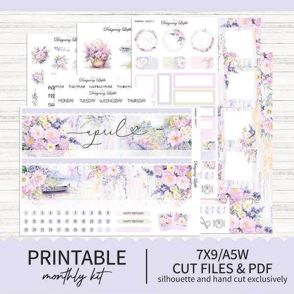 7X9 / A5W April Monthly Printable Planner Stickers - Vertical sticker kit