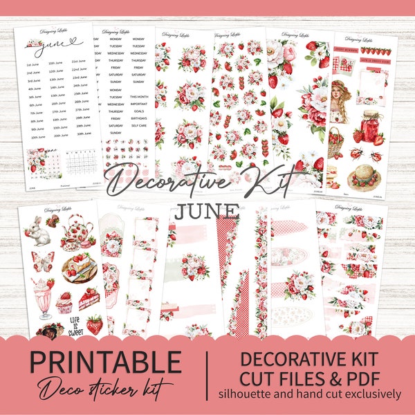 June Decorative Monthly Printable Planner Sticker kit - Any Planner