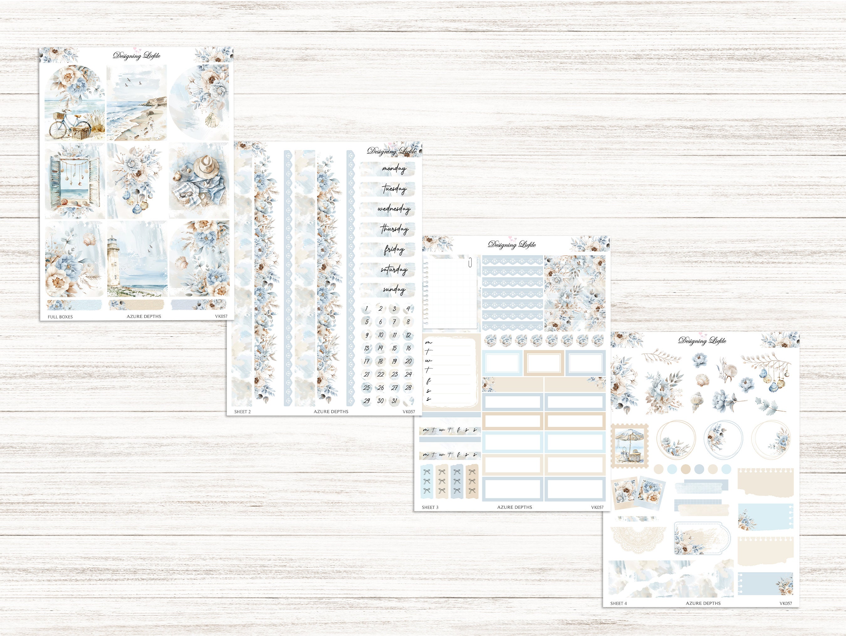 Printable Weekly Planner Sticker Kit for 7X9 / A5W Planners Azure ...