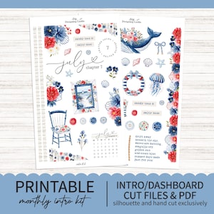 Kit de introdução mensal para impressão de julho / Kit de adesivos para planejador mensal do painel - Qualquer planejador