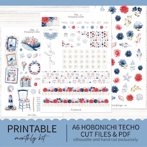 Printable July A6 Hobonichi Techo Monthly Planner sticker kit - Printable Planner Stickers