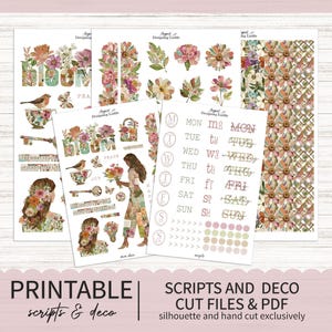 印刷可能なマッチング花柄、スクリプト、デコレーションステッカー - Vintage Floral Press