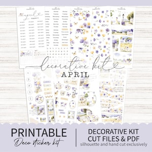 Printable April Decorative Monthly Planner Sticker kit - Any Planner