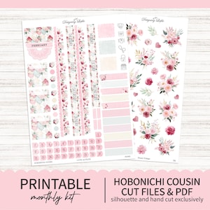 Printable February Hobonichi Cousin Monthly Planner sticker kit - Printable Planner Stickers