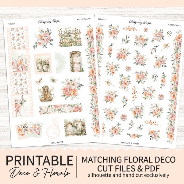 Printable Matching Deco & Floral Stickers - Rustic Charm - Any Planner