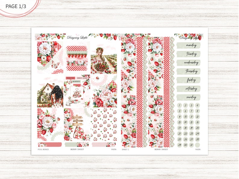 Berry Sweet Printable Weekly Planner Sticker Kit for 7X9 / A5W Vertical ...