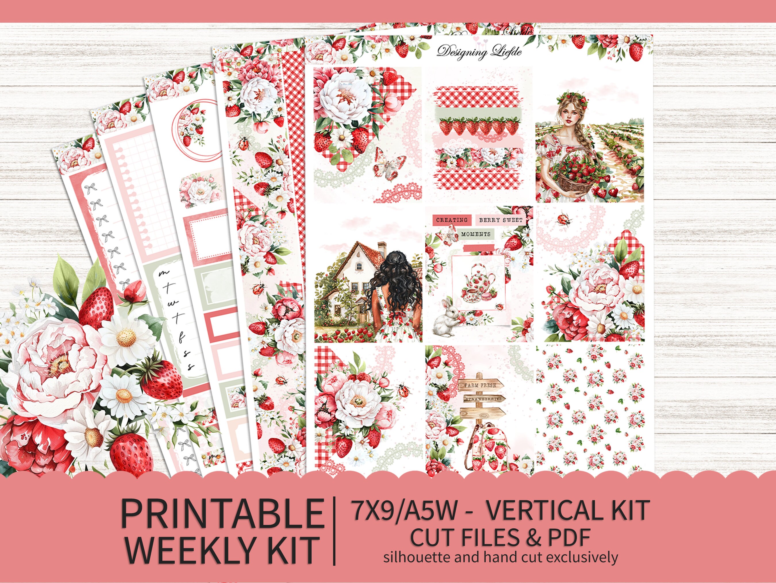Berry Sweet Printable Weekly Planner Sticker Kit for 7X9 / A5W Vertical ...