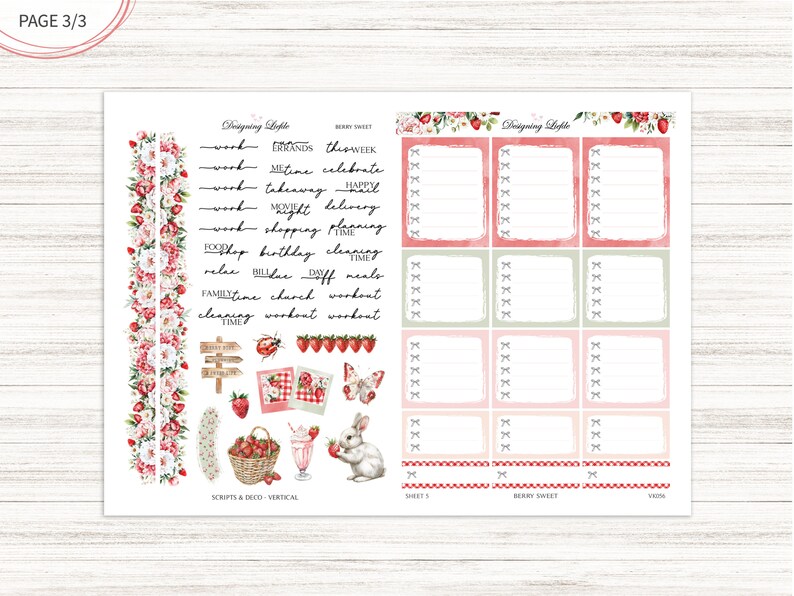 Berry Sweet Printable Weekly Planner Sticker Kit for 7X9 / A5W Vertical ...