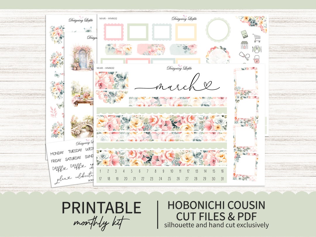 Hobonichi Cousin Planner Sticker Kit - March Monthly Printable Planner ...