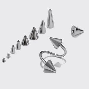 Titanium Spike Spiral Barbell: Cartilage, Lip, Helix Piercing - 18g 16g 14g