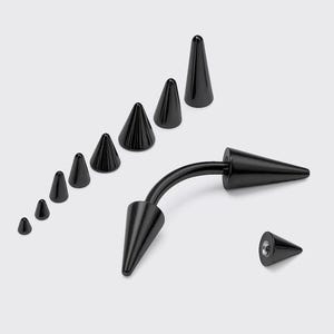 Black Titanium Spike Eyebrow Barbell: 18g 16g 14g Curved Body Jewelry