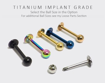 Labret Stud Lip Piercing - Titanium Implant - Body Piercing, Body Jewellery 18G 16G 14G - 6mm to 14mm