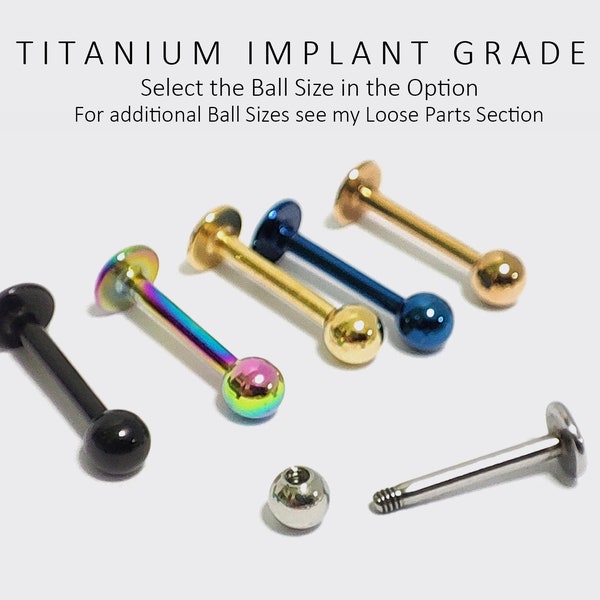 Labret Stud Lip Piercing - Titanium Implant - Body Piercing, Body Jewellery 18G 16G 14G - 6mm to 14mm