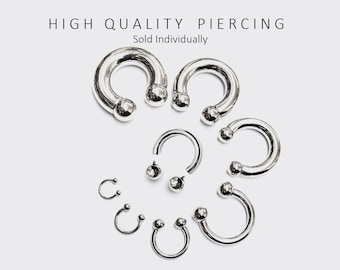 Surgical Steel Horseshoe Barbell: Septum, Nipple, PA, Helix Piercing 16G to 00G