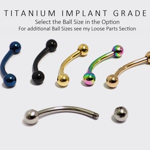 Eyebrow Curved Barbell Piercing - Titanium Implant - Body Piercing, Body Jewellery 18G 16G 14G - 6mm to 18mm