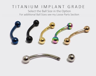 Wenkbrauw gebogen barbell piercing - titanium implantaat - lichaamspiercing, lichaamssieraden 18G 16G 14G - 6 mm tot 18 mm