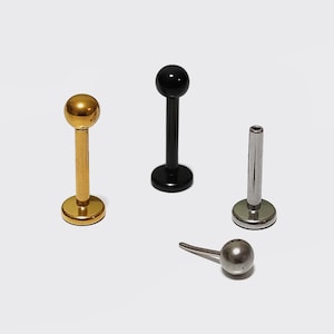 Threadless Push In Labret Stud Lip Piercing, Tragus Bar Body Jewellery Titanium 18G 16G with Custom Ball Sizes - Sold Individually