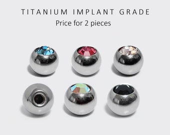 Gem Ball Replacement Piercing Ball Parts, Loose Balls - Titanium Implant - Body Jewellery for Labret, Barbell Piercing, Horseshoe Ring